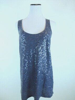 J Crew dark blue sequin tank tunic sleeveless top L NWT